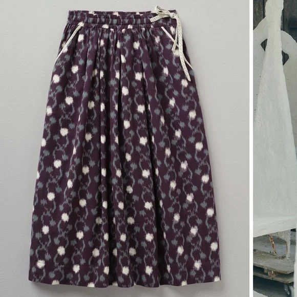 TOAST UK Trailing Ikat Organic Cotton Skirt | Chocolate/Dusted Mint - Picture 5 of 7